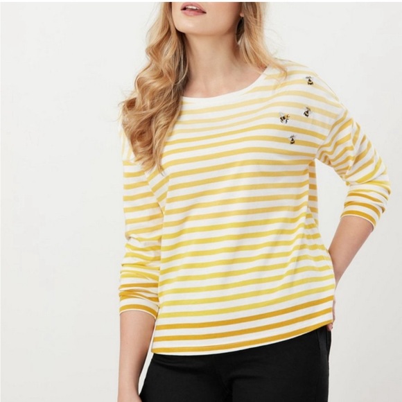 Joules bumble bee Marina yellow stripe long sleeve top plus size 22 cotton - Picture 1 of 16